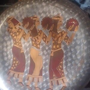Decorative Silver and Gold Plate with Egyptian Motif
